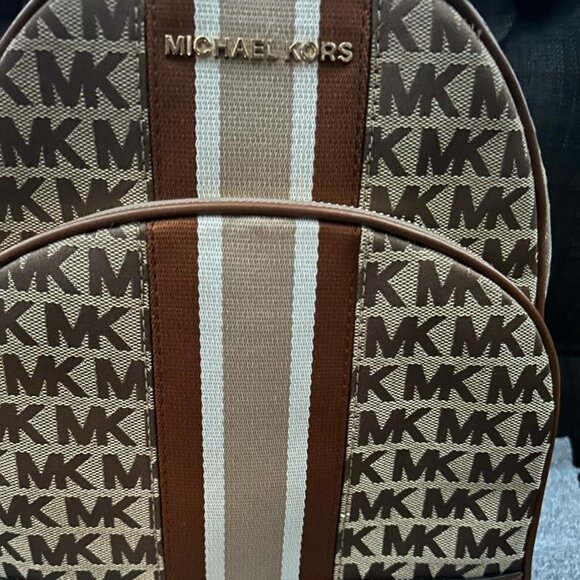 Michael Kors Khaki Brown Signature Jacquard Leather Backpack EXCELLENT CONDITION